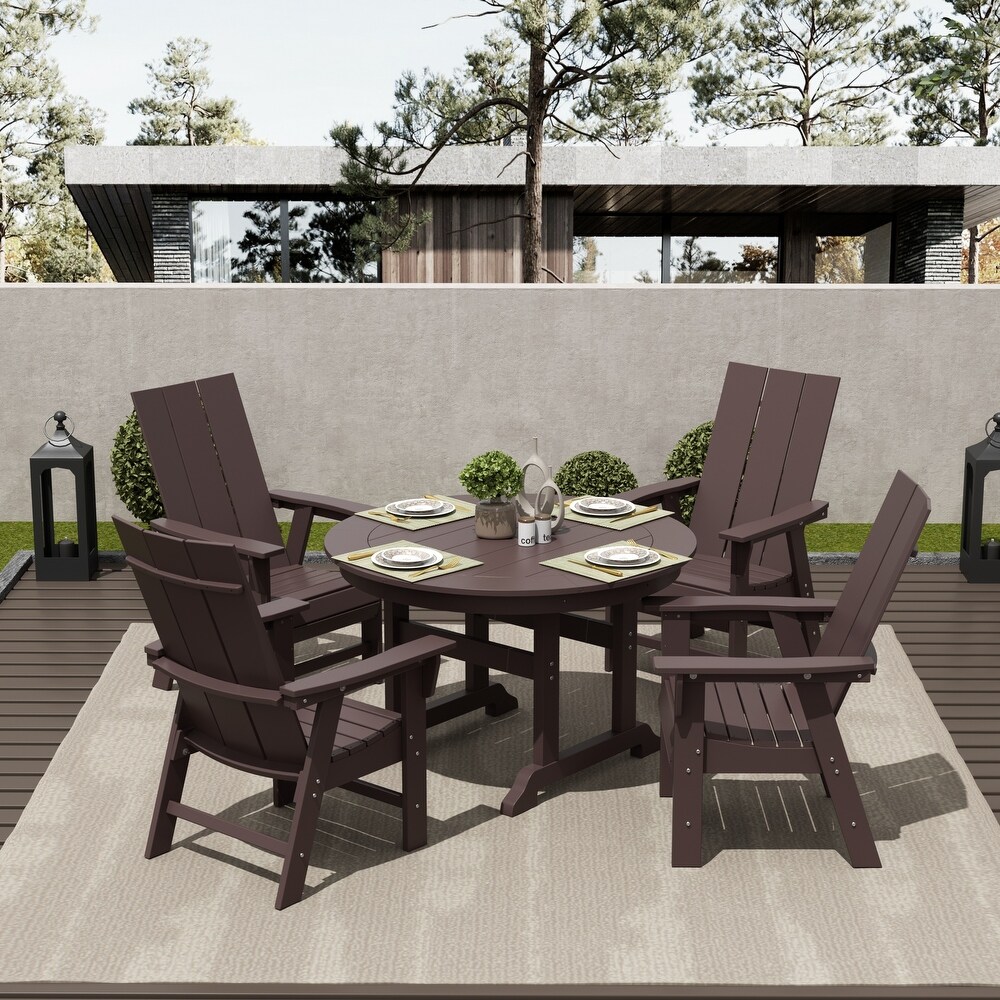 Shoreside 5 Piece Round Poly Eco Friendly  Weather Outdoor Dining Set with Armchairs