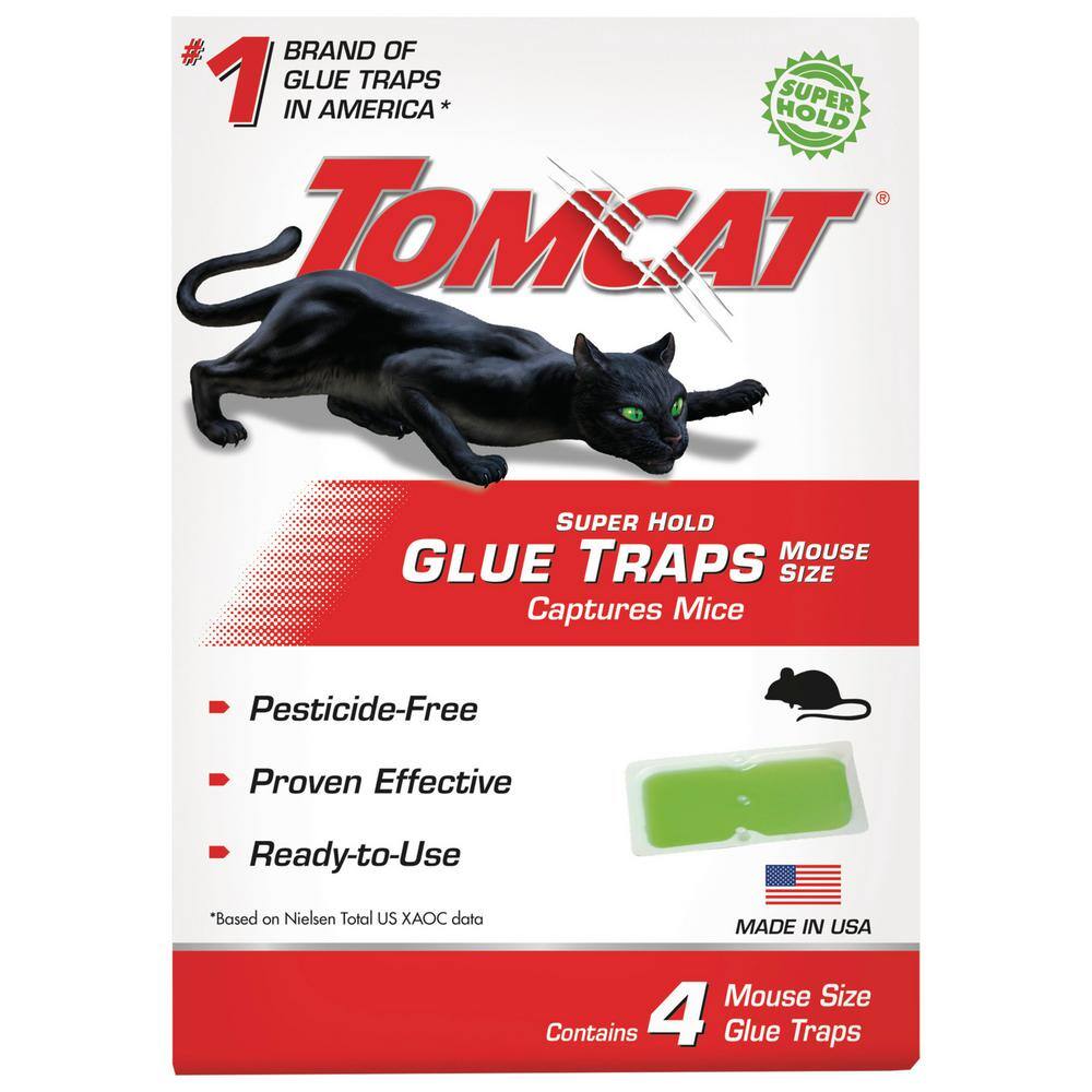 TOMCAT Super Hold Glue Traps Mouse Size for Mice Cockroaches Spiders and Scorpions Ready-To-Use 4 Traps 036271005