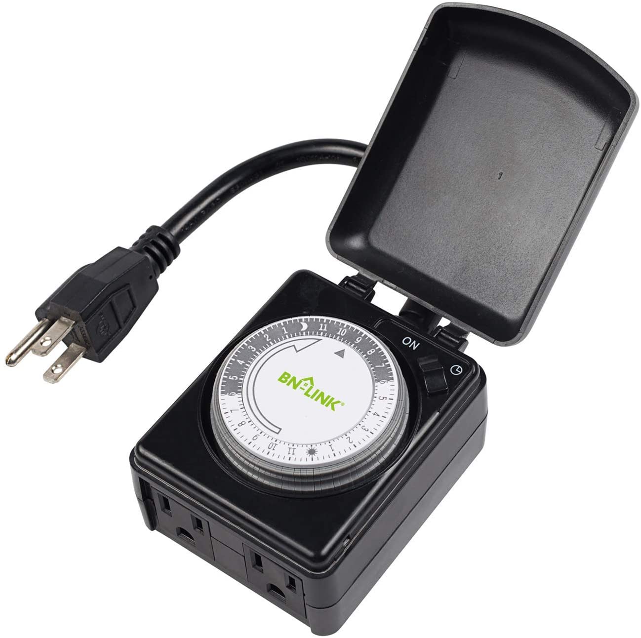 BN-LINK Compact Outdoor Mechanical 24 Hour Programmable Dual Outlet Timer