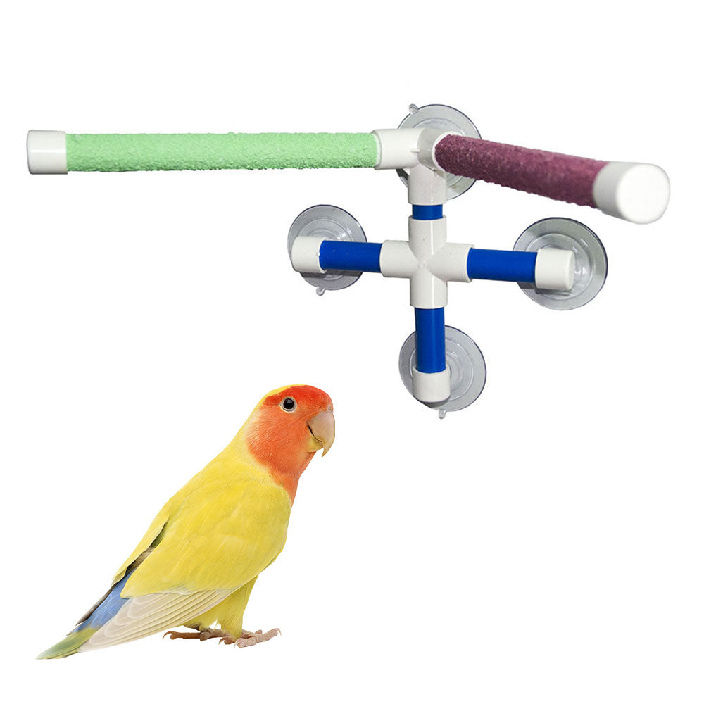 Suction Cups Pet Birds Parrots Bath Shower Standing Platform Bar Dual Stick Paw Grinding Bracket Station Interesting Perches Toy