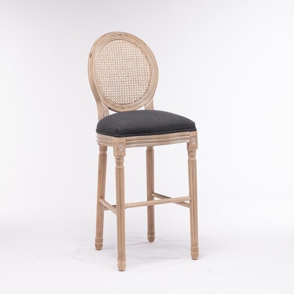 2pcs French Style Barstools with Upholstered Seating and Rattan Back