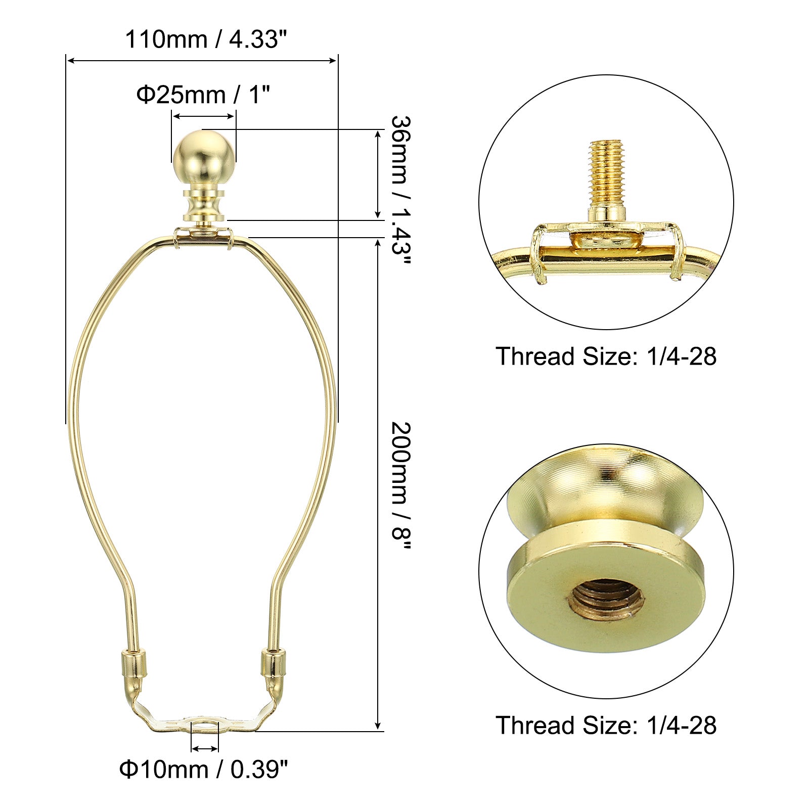 Uxcell 8 Inch Lamp Harp Kit with Finial Lamp Shade Holder Gold Tone, 2 Set