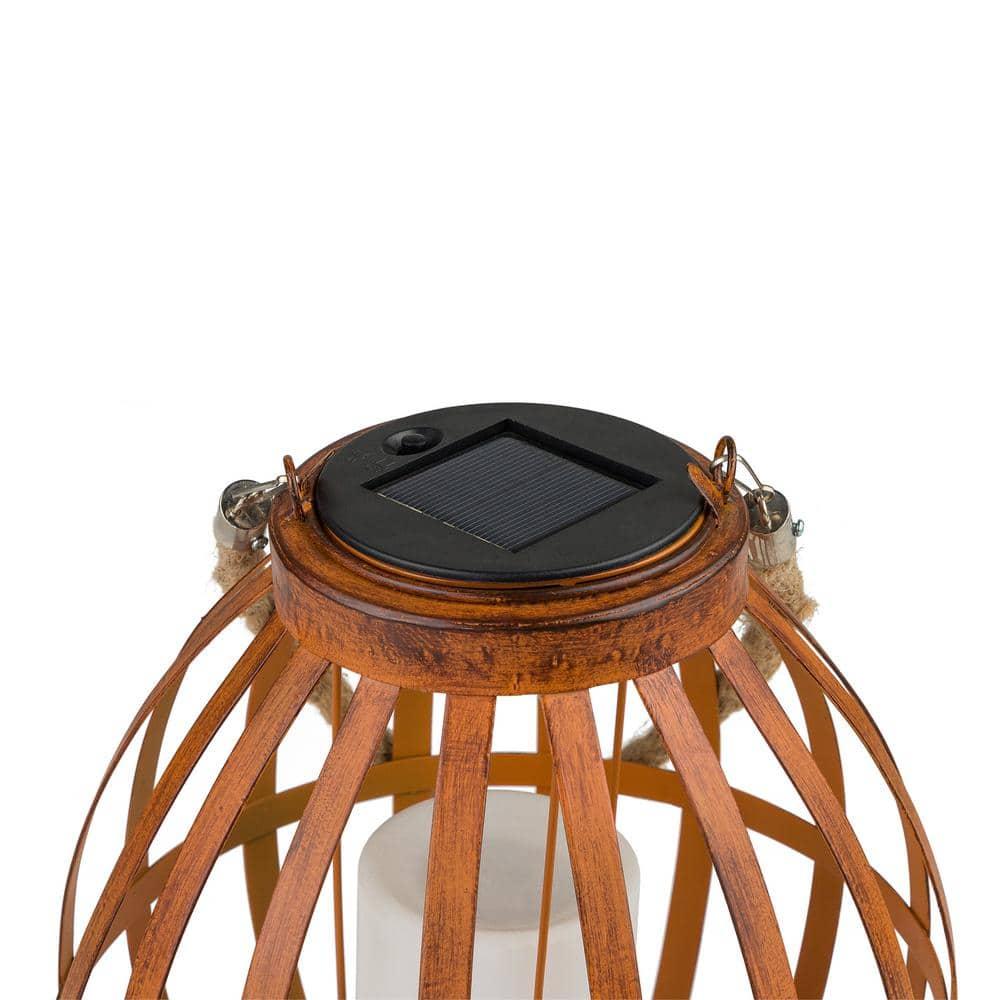 Alpine Corporation 10 in. Tall Outdoor Solar Powered Nautical Metal Lantern with Flickering LED Lights QLP1356SLR-HH-TM