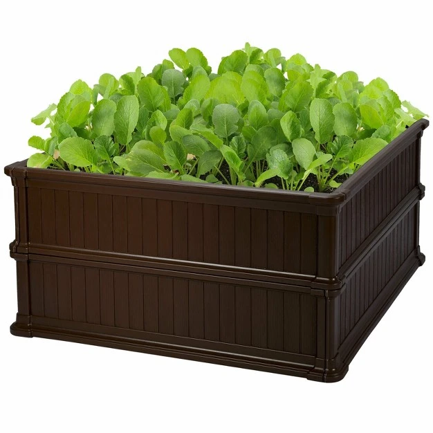 2 Pcs 48.5'' Raised Garden Bed Square Plant Box Planter Flower Vegetable Brown