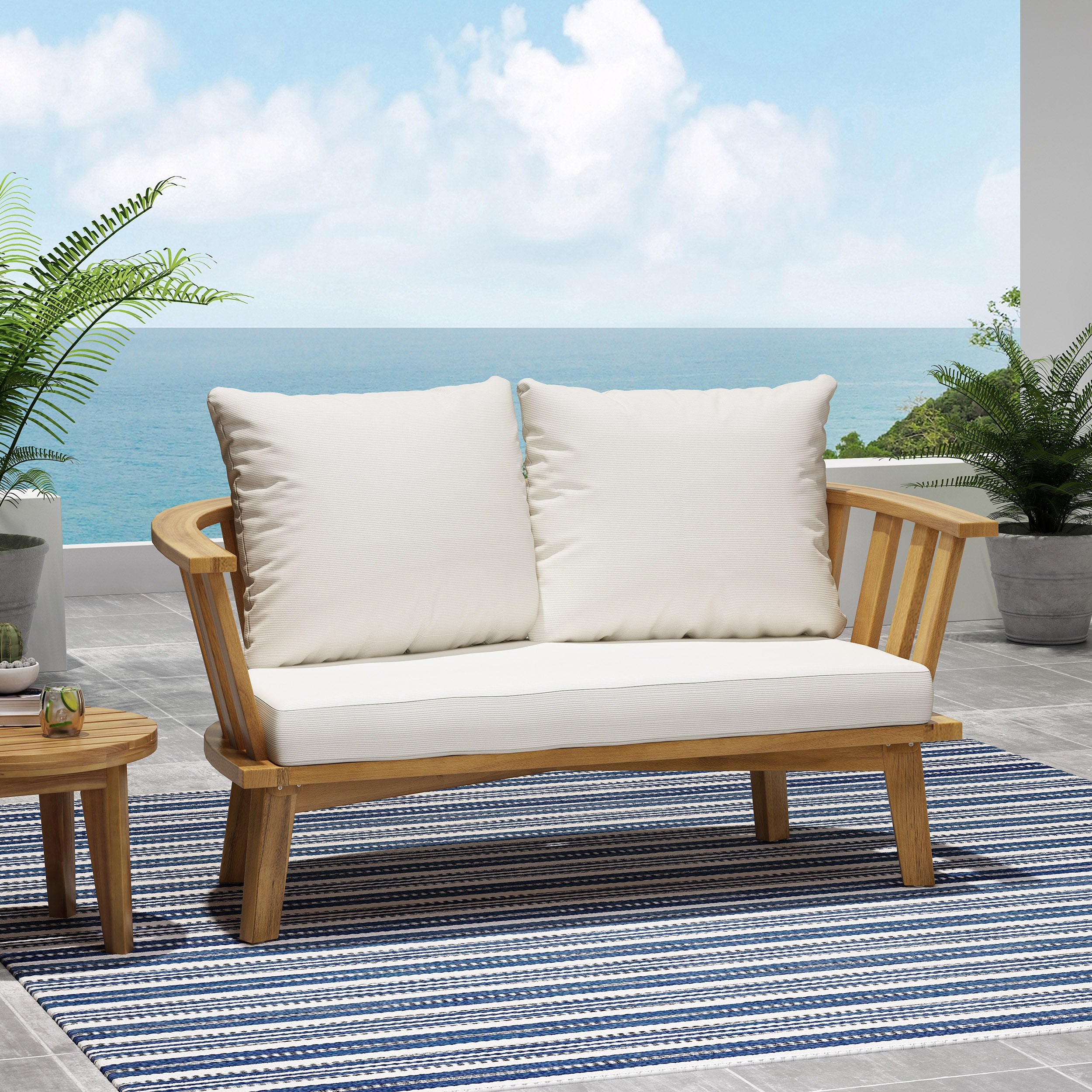 Laiah Outdoor Wooden Loveseat with Cushions