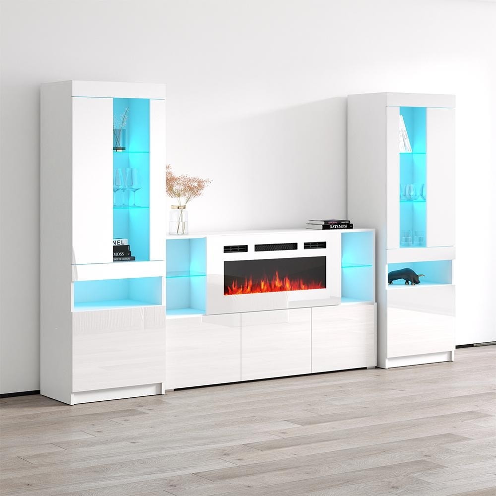 Komi WH03 Electric Fireplace Modern Wall Unit Entertainment Center