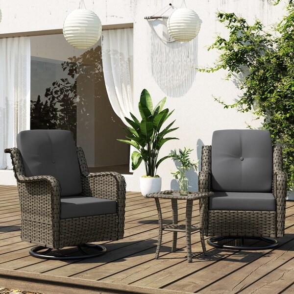 3 Pieces Patio Furniture Rocking Set with Rattan Side Table