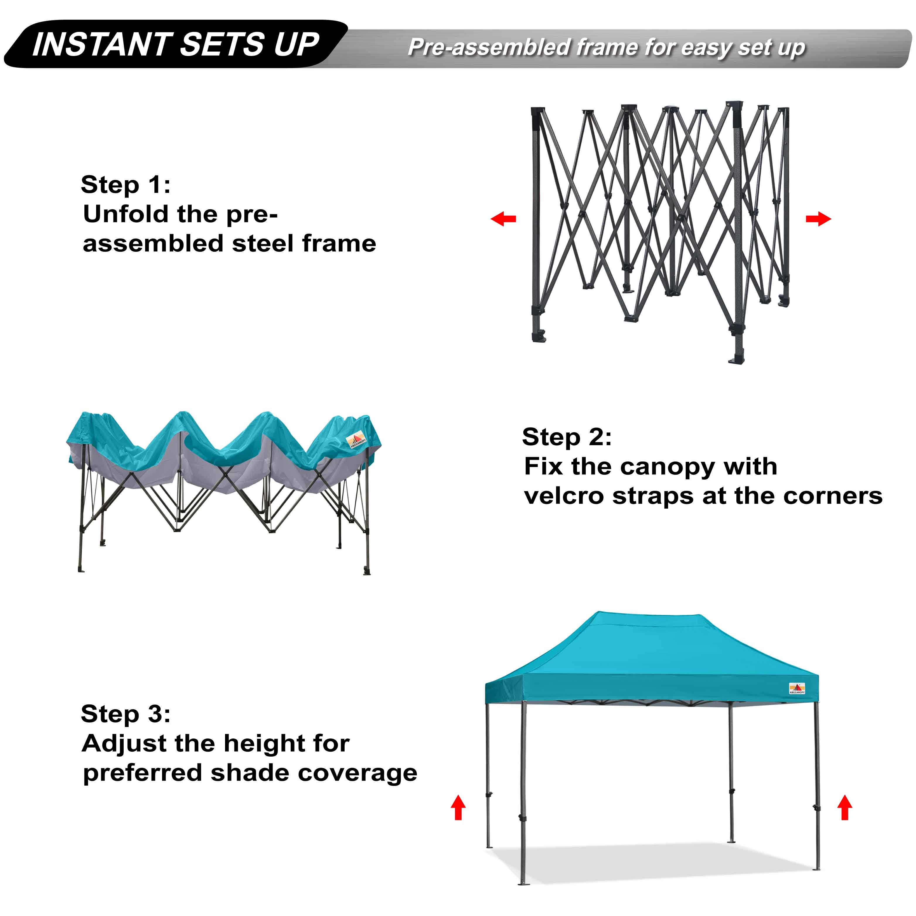 ABCCANOPY 10ft x 10ft Sturdy Instant Shelter Metal Outdoor Pop up Canopy，Turquoise