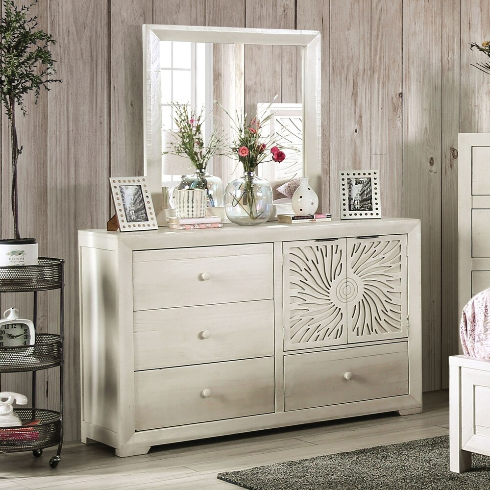 Toddlee Bohemian Ivory 2 piece 4 Drawer Dresser and Mirror Set by Furniture of America