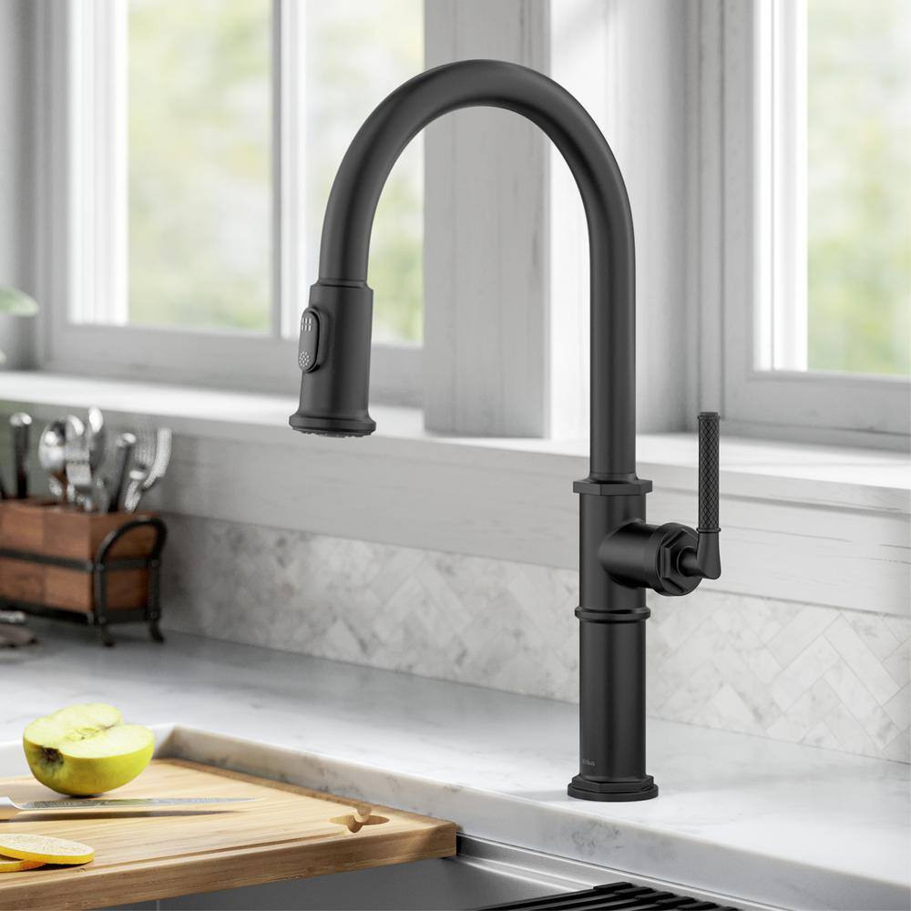 KRAUS Sellette Traditional Industrial Pull-Down Single Handle Kitchen Faucet in Matte Black KPF-4100MB