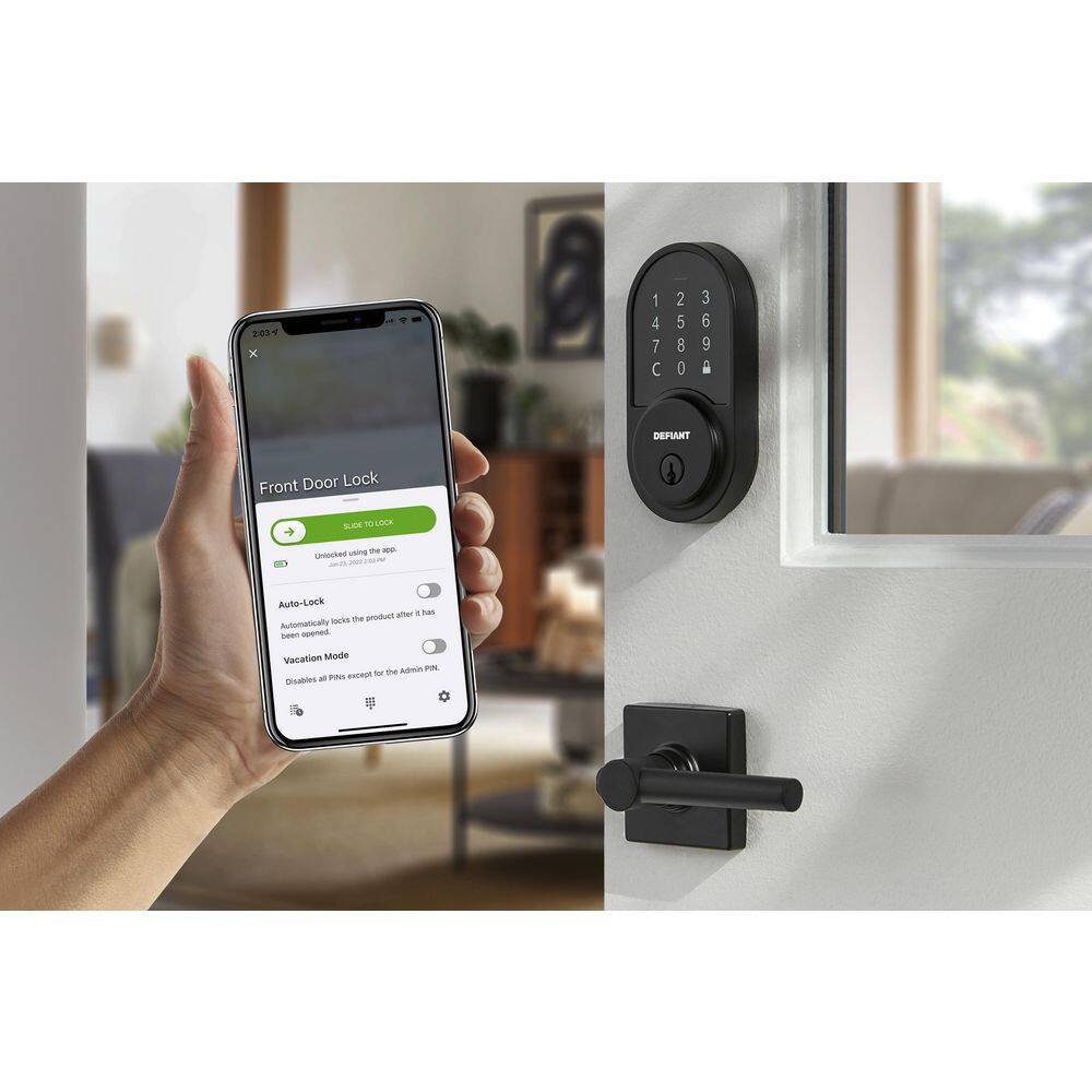 Defiant Round Matte Black Smart Wi-Fi Deadbolt Powered by Hubspace HSGC6X9D01AJ