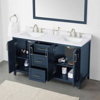 Home Decorators Collection Madsen 60 in. W x 22. D x 34.5 in. H Bath Vanity in Grayish Blue with White Cultured Marble Top Madsen 60GB