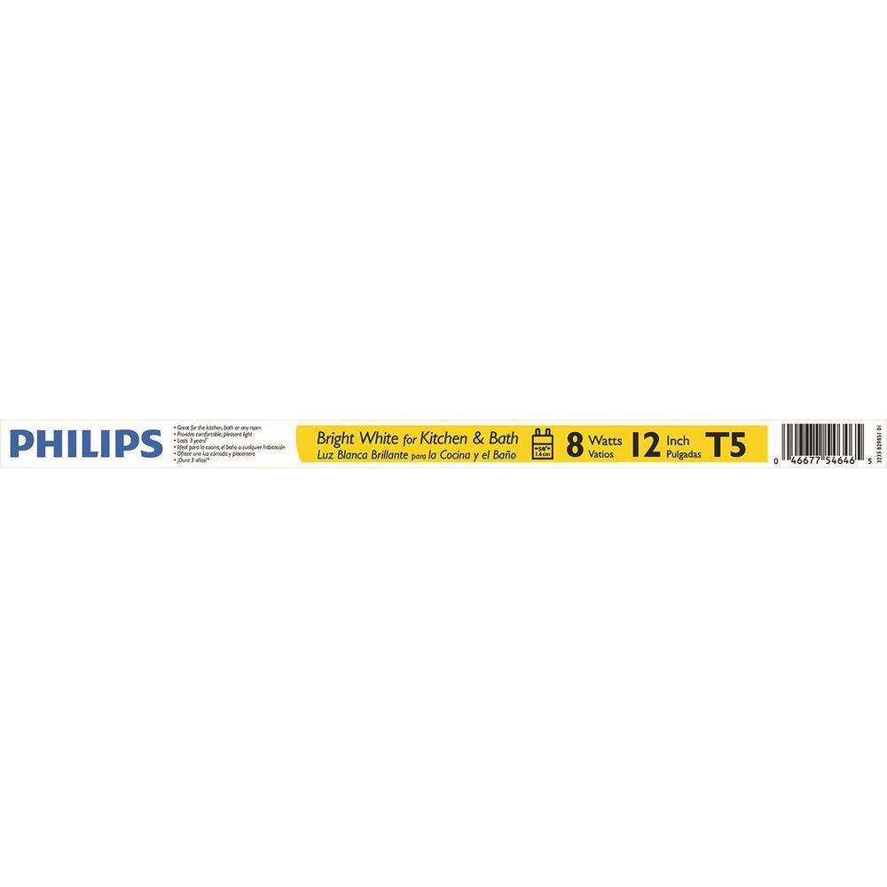 Philips 8-Watt 12 in. Linear T5 Fluorescent Tube Light Bulb Bright White (3000K) (1-Pack) 546465