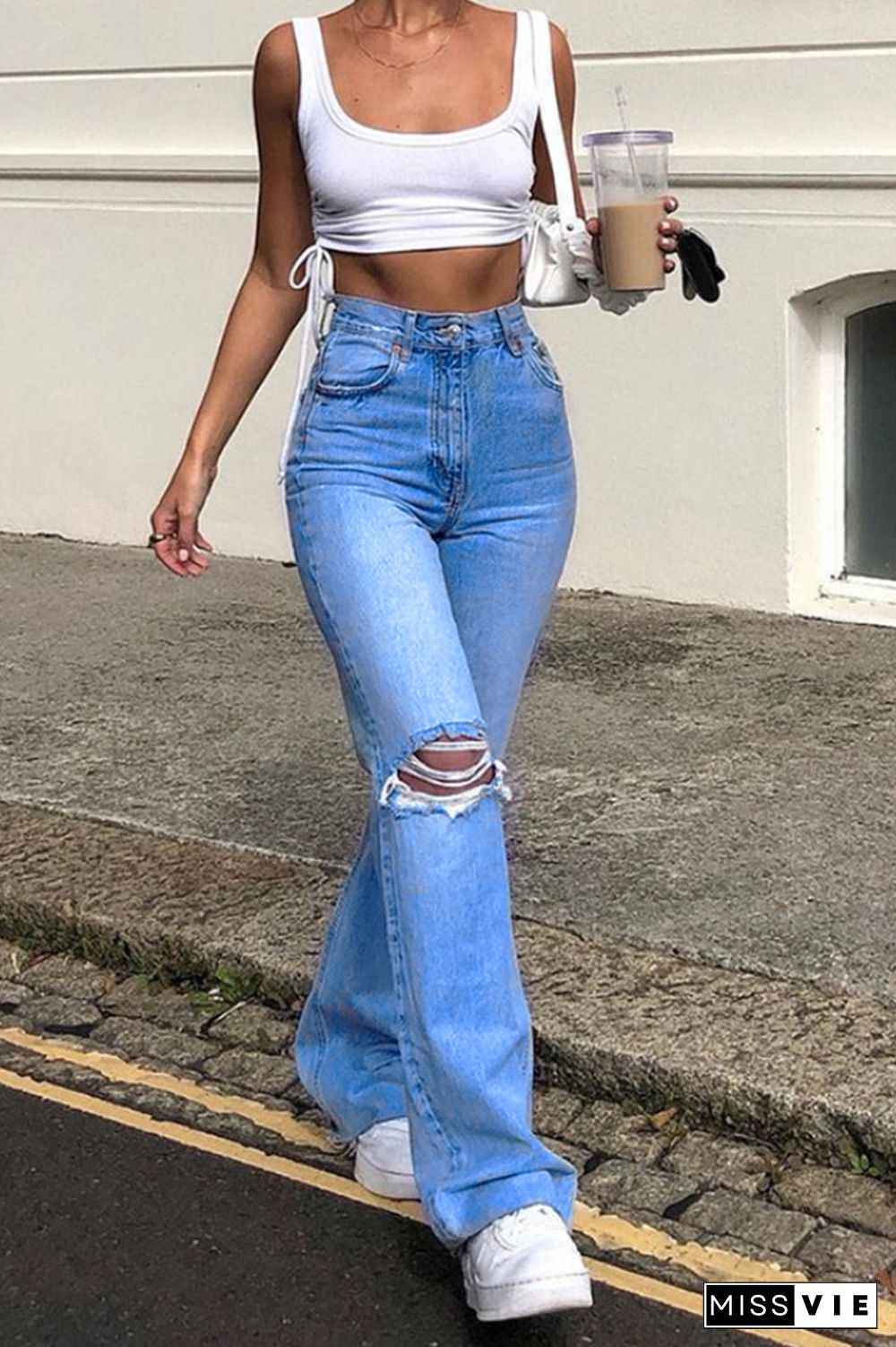 High Waist Ripped Flared Jeans Wholesale Boutique