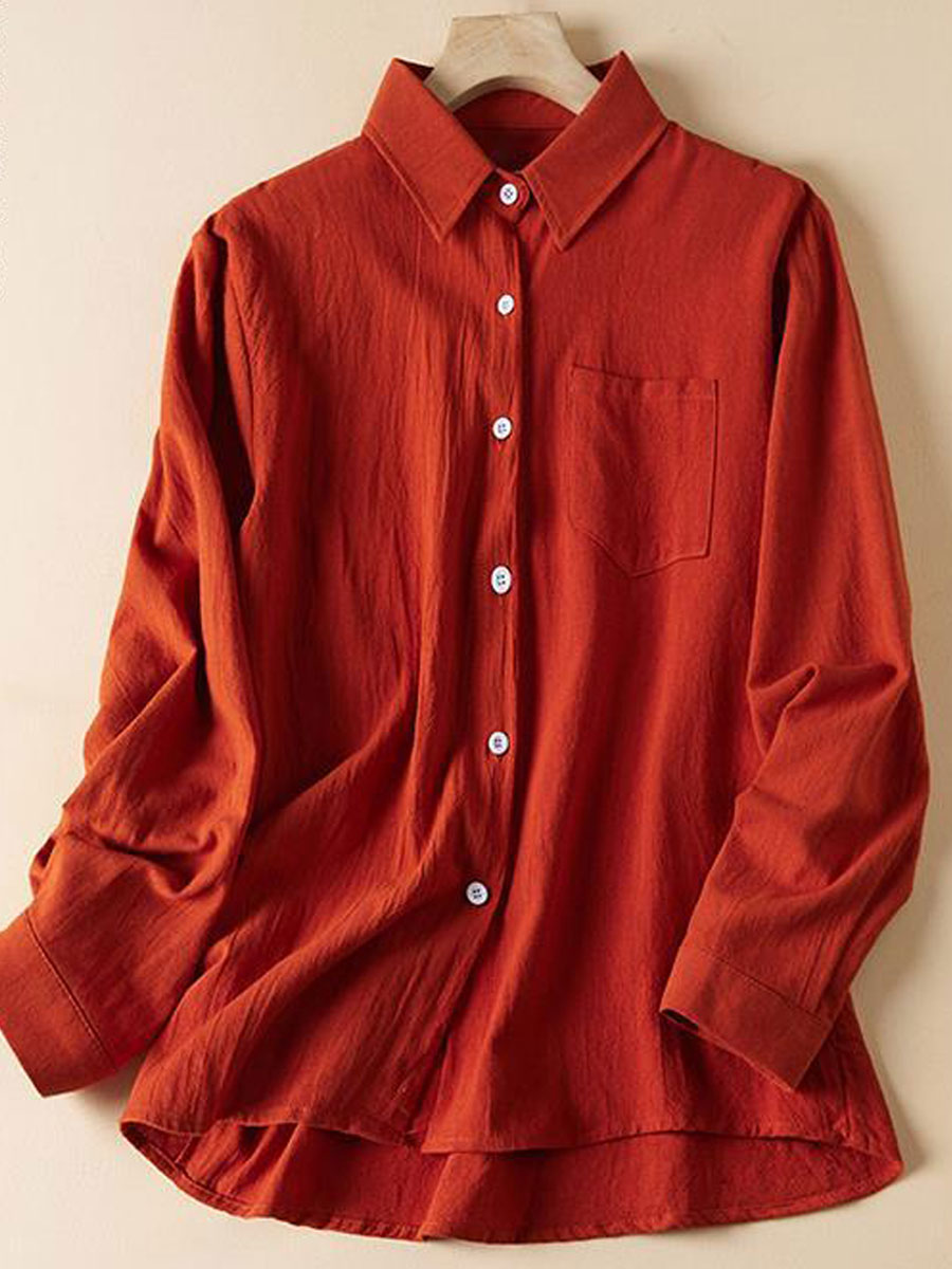 Casual Loose Solid Color Long-sleeved Blouse