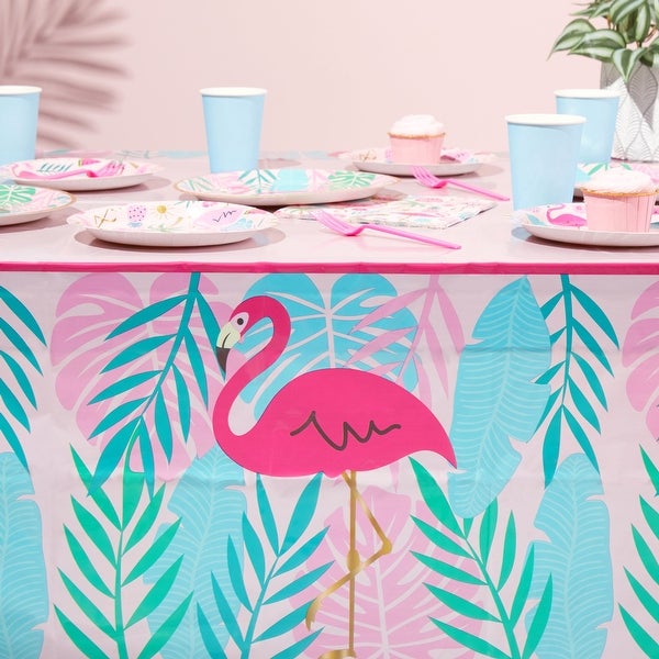 3 Pack Pink Flamingo Tablecloth， Tropical Luau Birthday Party Plastic Table Cover (54 x 108 in)