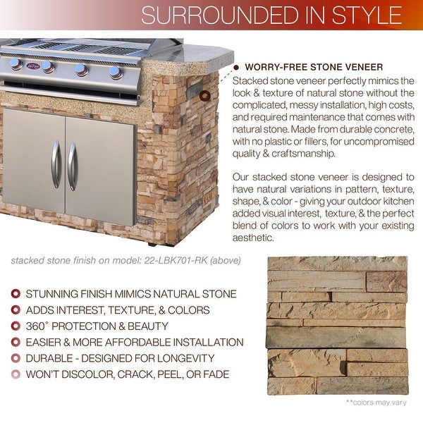 4-Burner， 7 ft. Stone Veneer Propane Grill Island in Stainless Steel