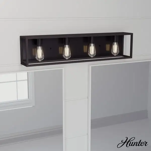 Hunter Squire Manor 4-Light Vanity Wall Light Damp Rated, Modern Farmhouse