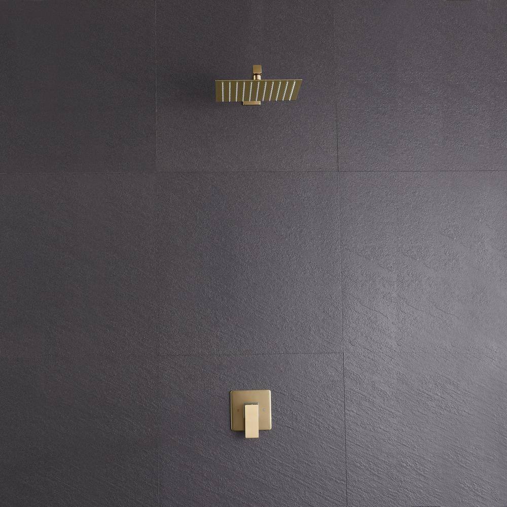 1-Spray Patterns with 1.5 GPM 10 in. Wall Mount Rain Fixed Shower Head in Brushed Gold NK-LQNK-0720