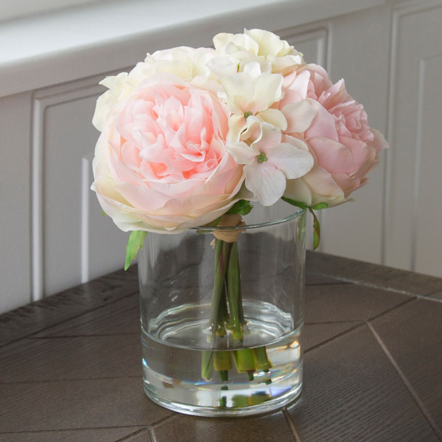 Pure Garden Artificial Hydrangea and Rose Floral Arrangement