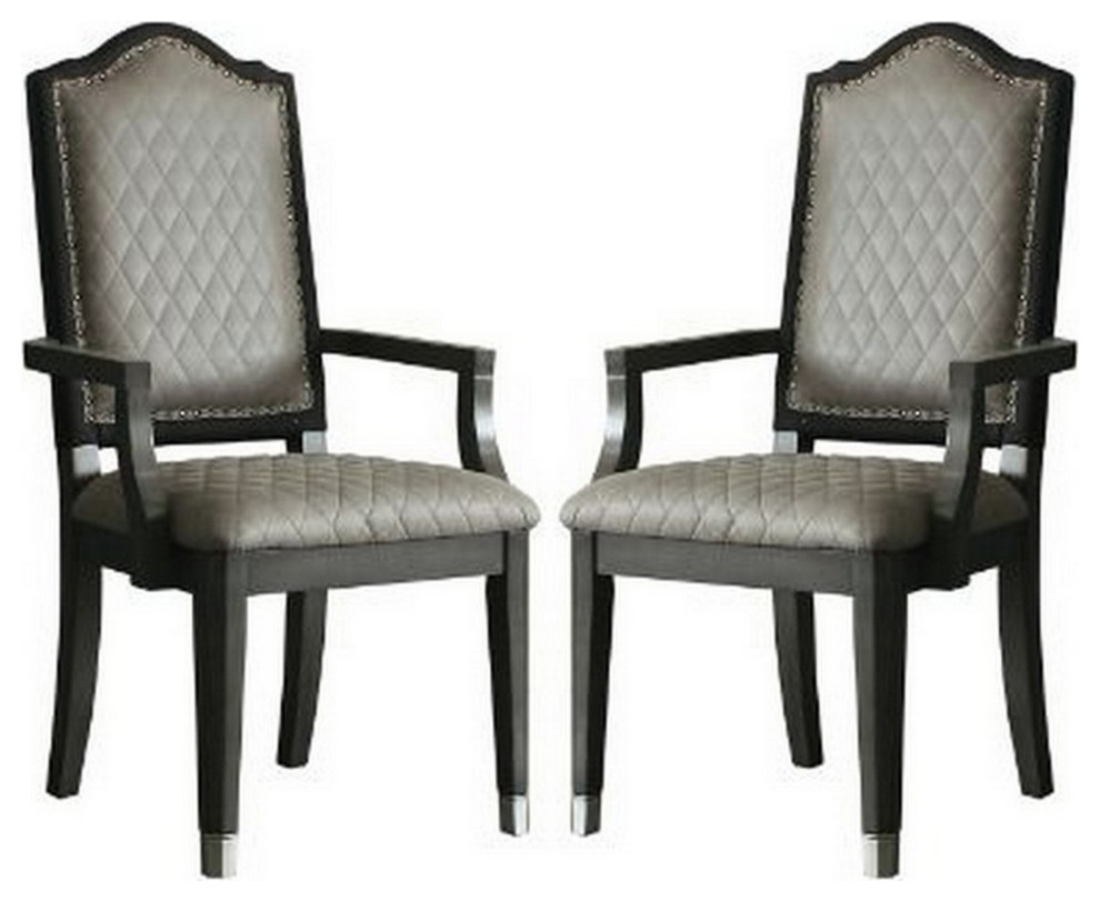 Benzara BM250608 Arm Chair With Fabric Seat and Arched Top  Set of 2  Beige   Transitional   Dining Chairs   by Uber Bazaar  Houzz