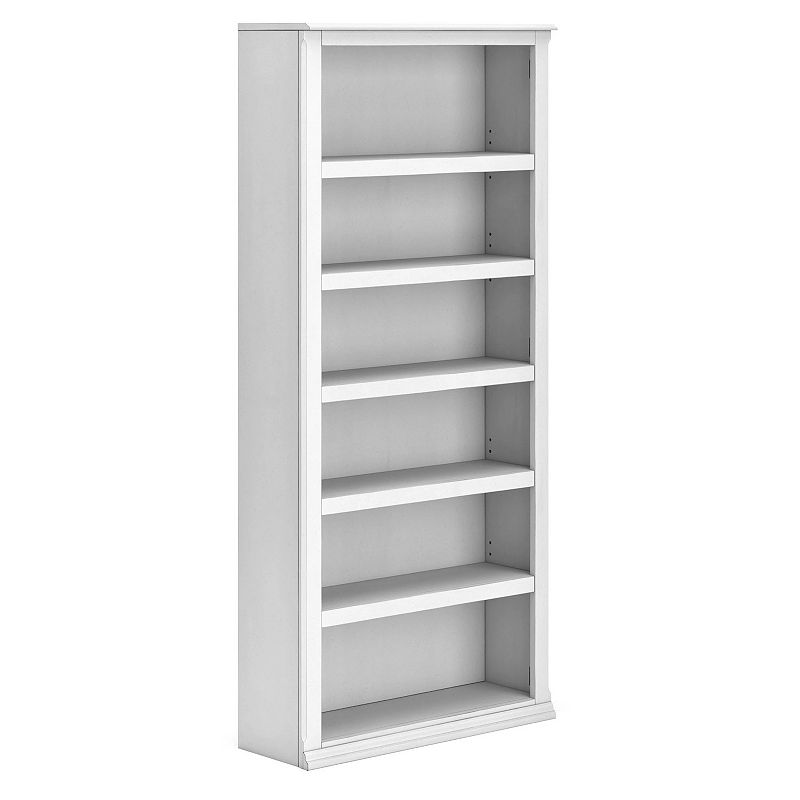 75 Inch Freestanding Bookcase， Adjustable Shelves， Whitewashed Finish