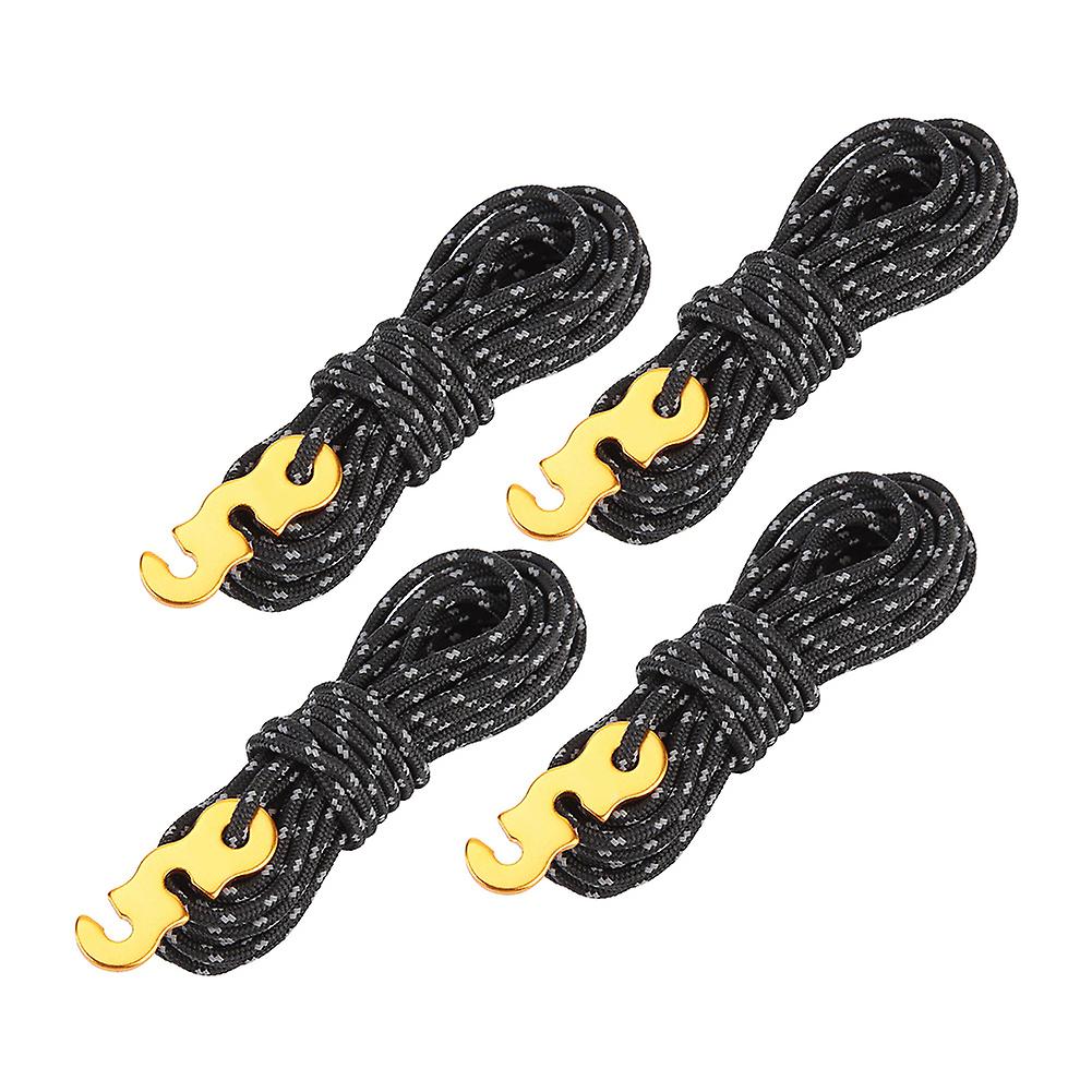 4pcs Set Reflective Tent Wind Rope Camping String Guy Line With S Ring Buckle Hook(black)