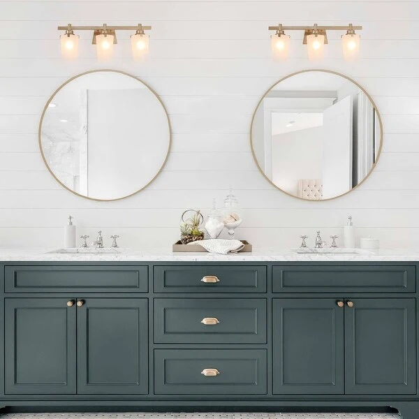 Mid-century Modern Glam 3-light Gold Dimmable Bathroom Vanity Light with Frosted Glass Shade - L22