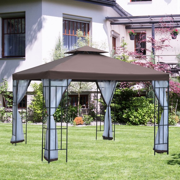 Outsunny 10 x27 x10 x27 Outdoor Gazebo Double Tiered Canopy Tent With Mosquito Netting And Steel Frame For Patio Backyards And Parties Coffee