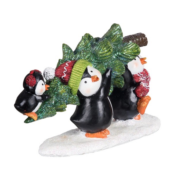 Transpac Resin 8 25 In Multicolor Christmas Penguin Family And Tree Figurine