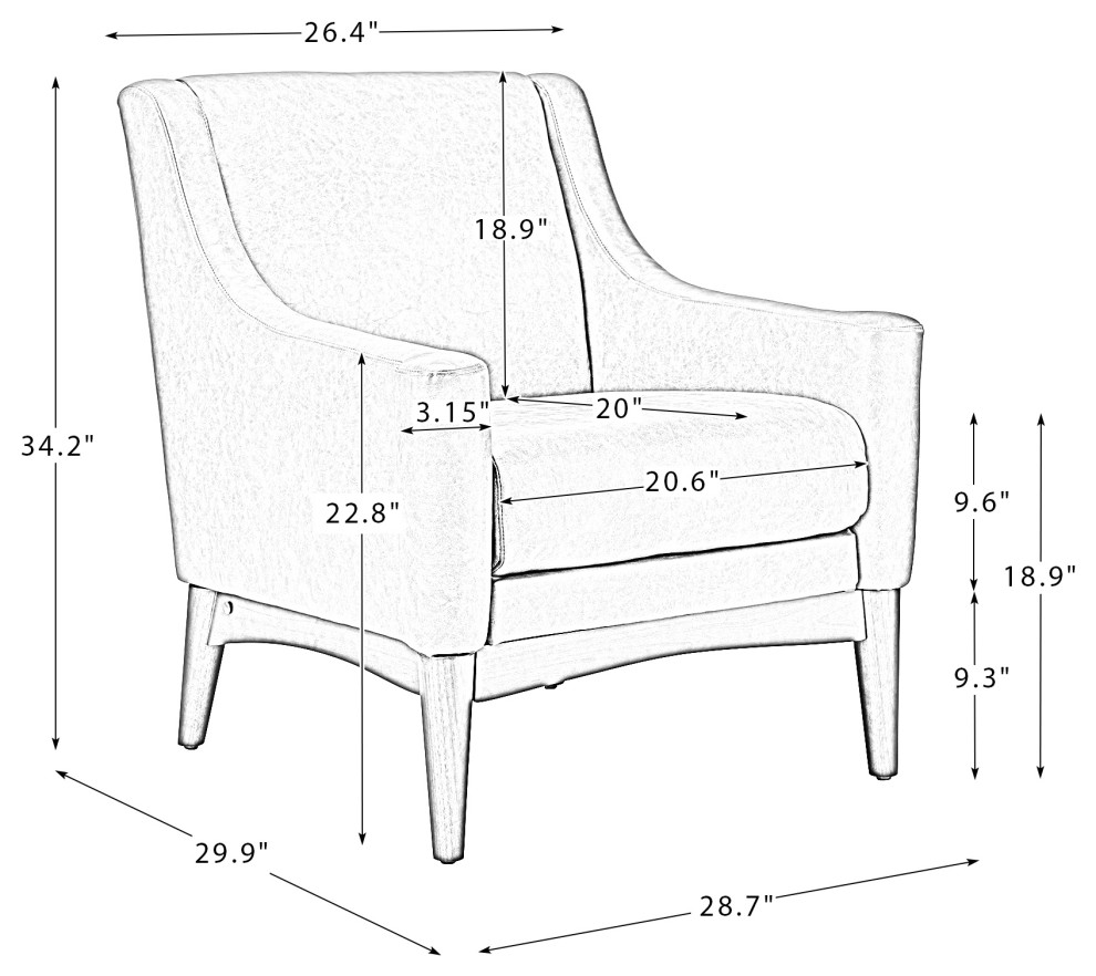 34.2 quotComfy Living Room Armchair With Sloped Arms   Midcentury   Armchairs And Accent Chairs   by Karat Home  Houzz