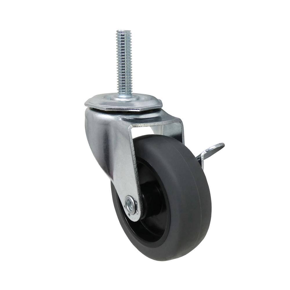 Everbilt 3 in. Gray Rubber Like TPR and Steel Swivel Threaded Stem Caster with Locking Brake and 175 lb. Load Rating 4031346EB