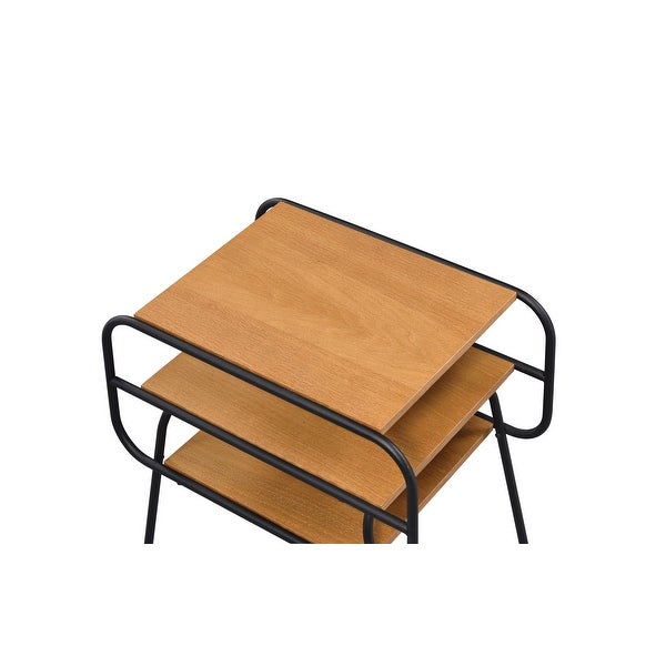 Oak square side table with two wooden shelves