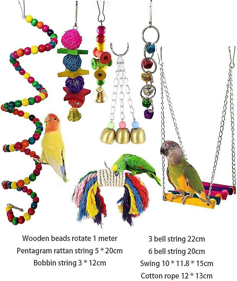 Parrot Hanging Toys， 7 Pcs Parrot Bird Toys Hanging Bird Bell Toy Bird Swing Hanging Toy Bird Cage Toys