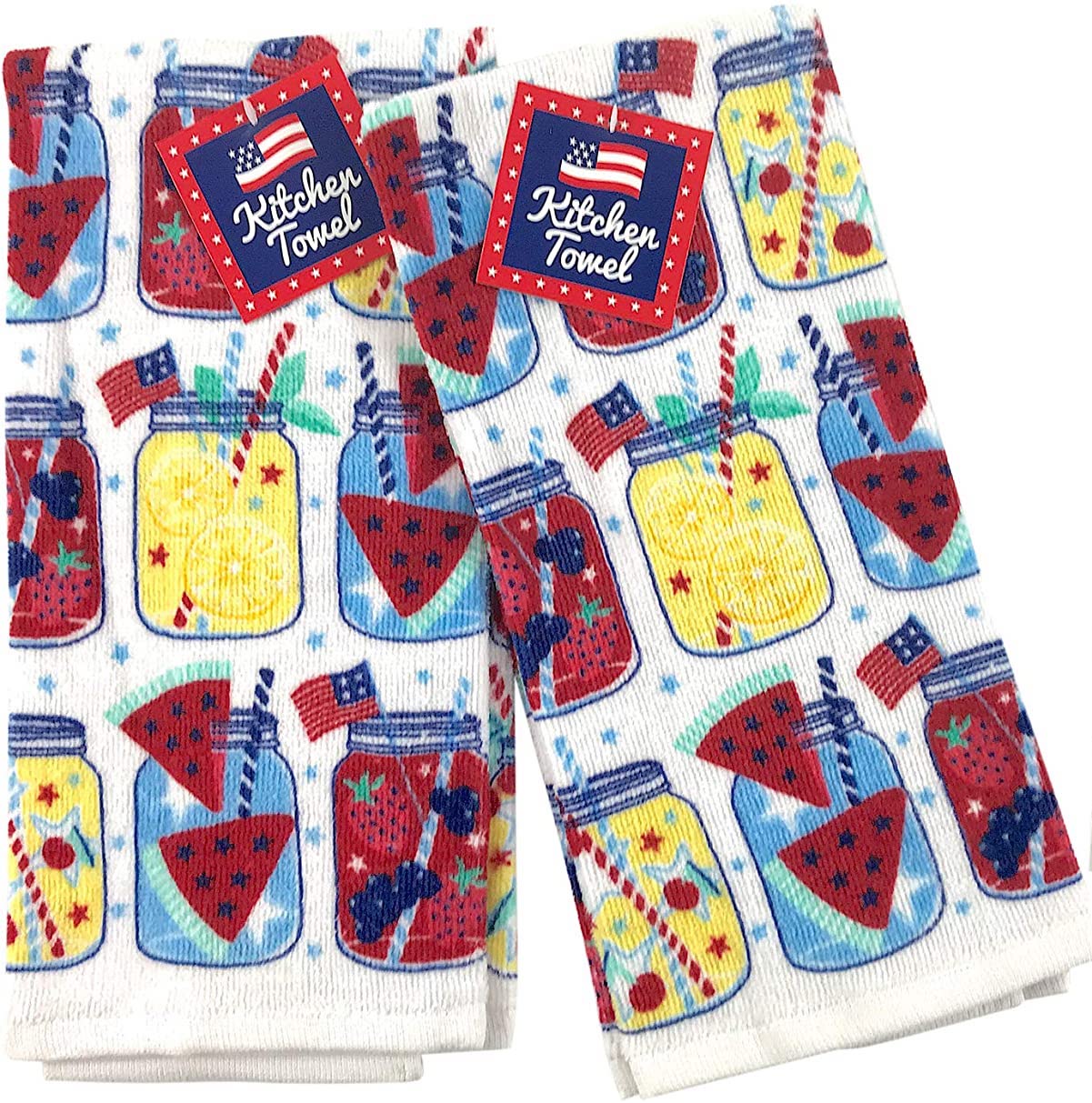 Seasonal Kitchen Dish Towel Sets: Fun Patriotic Berry Sweet Country Mason Jars