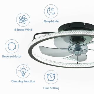 FANNEHONNE 20 in. Intergrated LED Indoor Black Ring Low Profile Ceiling Fans with Lights and Remote for Bedroom SF0004