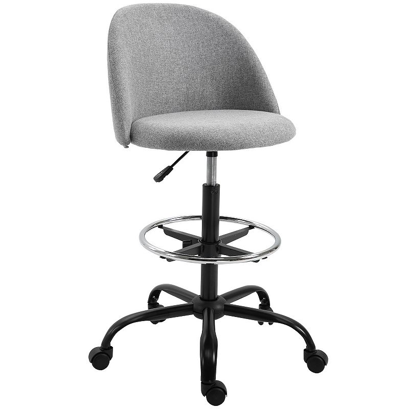 Vinsetto Ergonomic Rolling Drafting Chair for Standing Desk Linen Office Stool with Adjustable Foot Ring and Steel Base