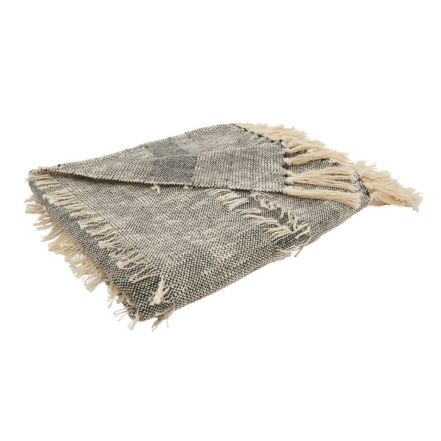 Bohemian Bliss Textured Striped Fringe Throw Blanket Gray Saro Lifestyle