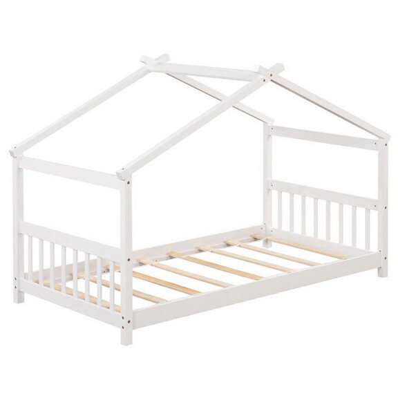 Costway 58126473 Twin Size Wooden House Bed with R...