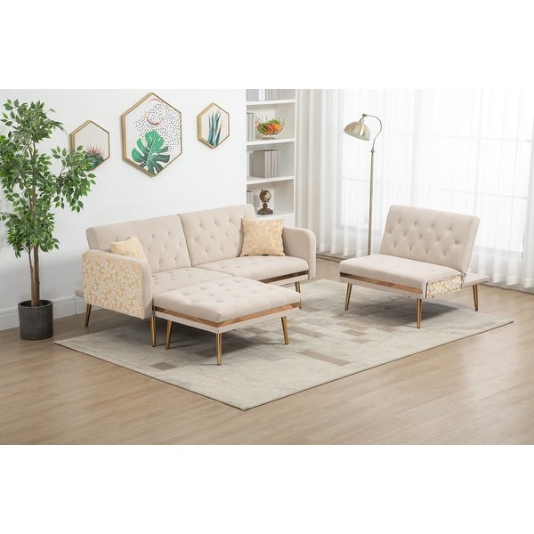 3-Seat Sectional Sofa Set Convertible Sleeper Sofa， Living Room Accent Sofa with Ottoman