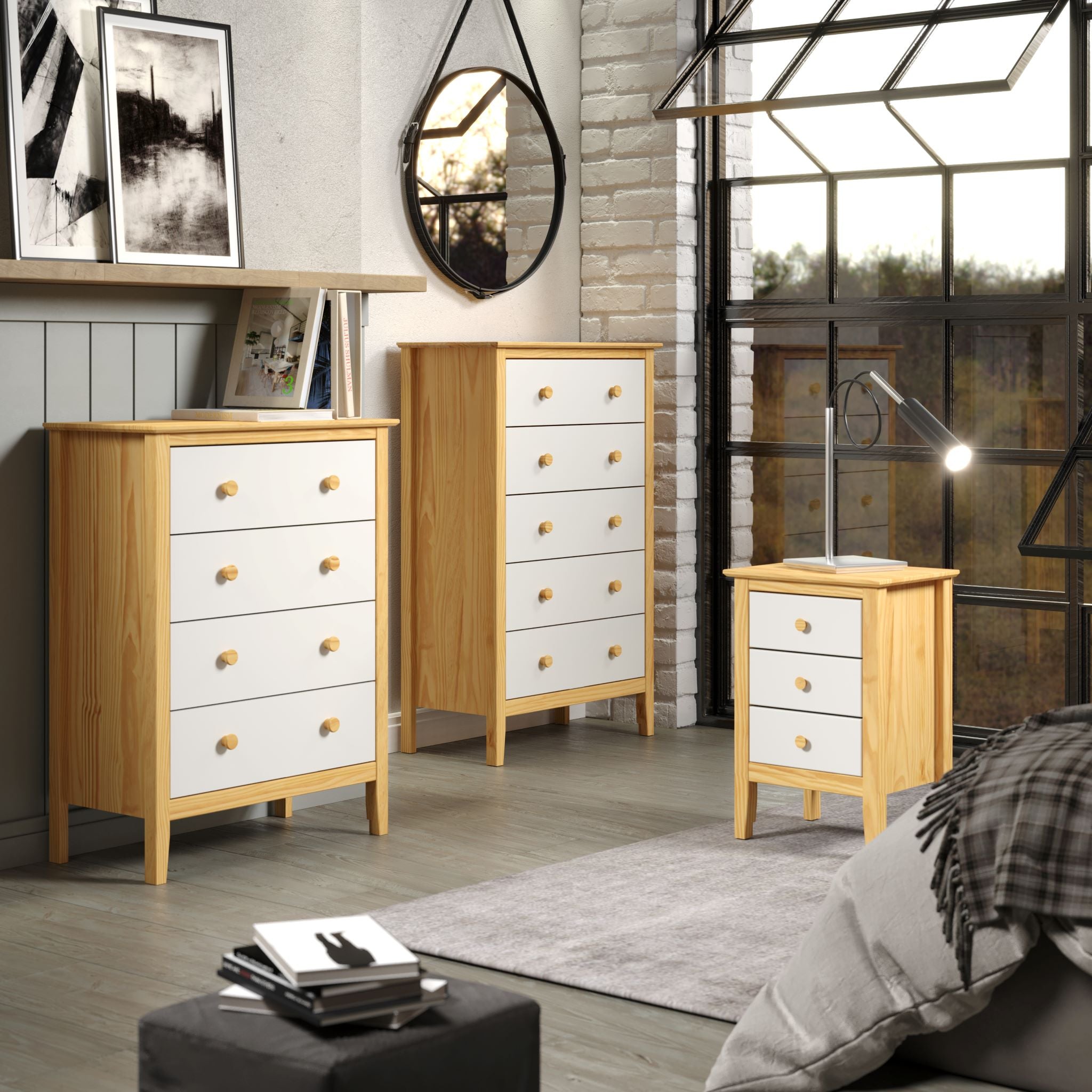 Adeptus Solid Wood Easy Pieces Four Drawer Dresser Natural White Front, White and Natural Knobs