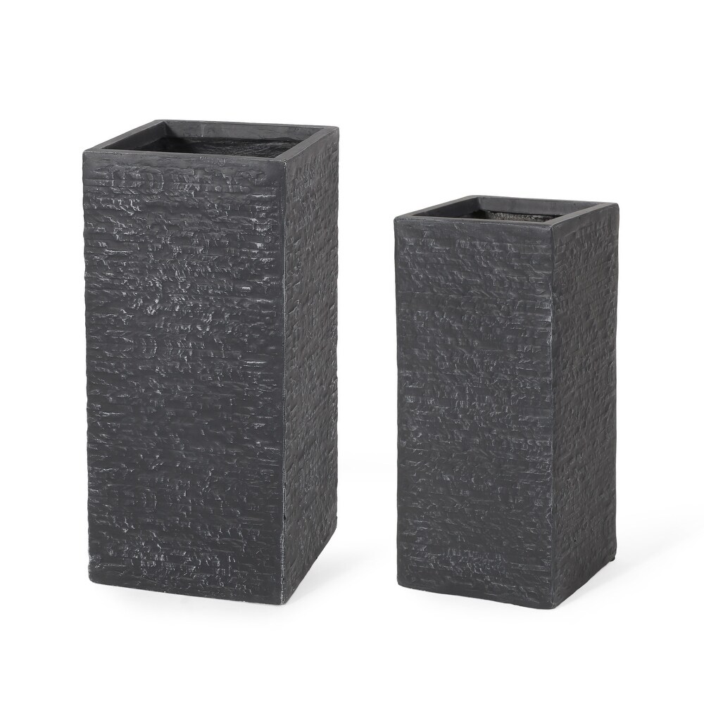 Mistler Outdoor Large and Medium Cast Stone Planters (Set of 2) by Christopher Knight Home