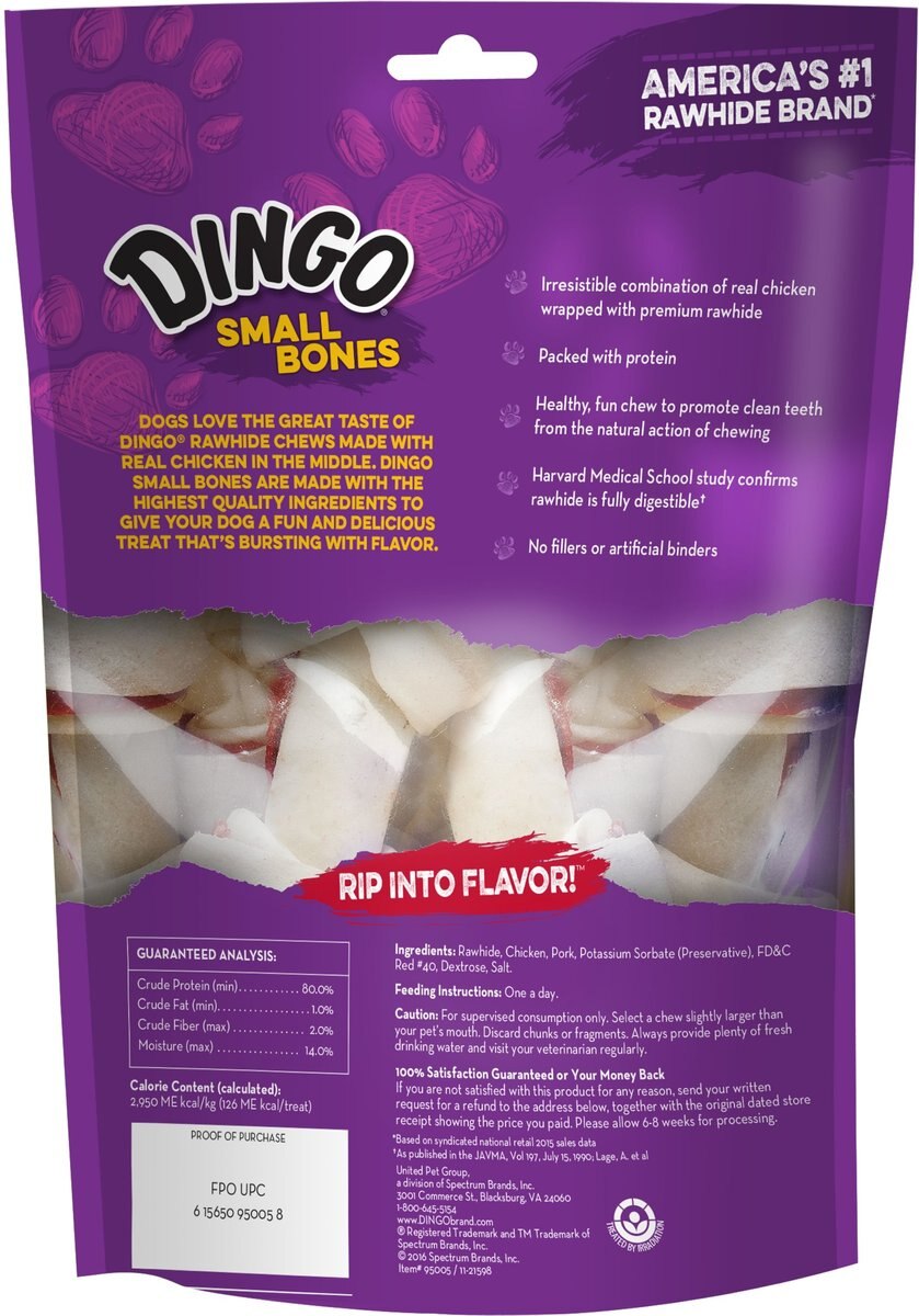 Dingo Small White Bone Dog Rawhide Treat， 8-oz bag， 6 count