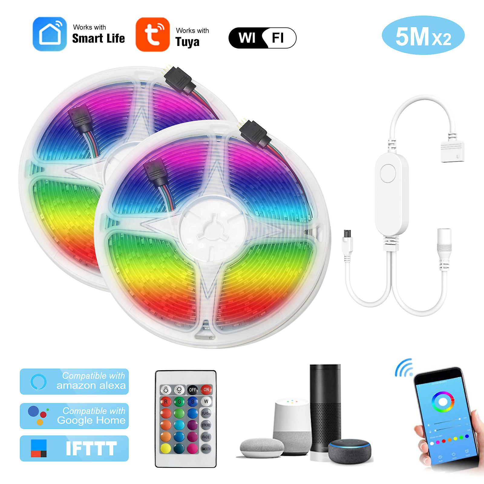 Wifi Led Strip Lights Kit 10m/32.8ft Length Rgb Smart Light Strip Tuya App Remote Control Dimmable Changing Color Compatible With Amazon Alexa Google