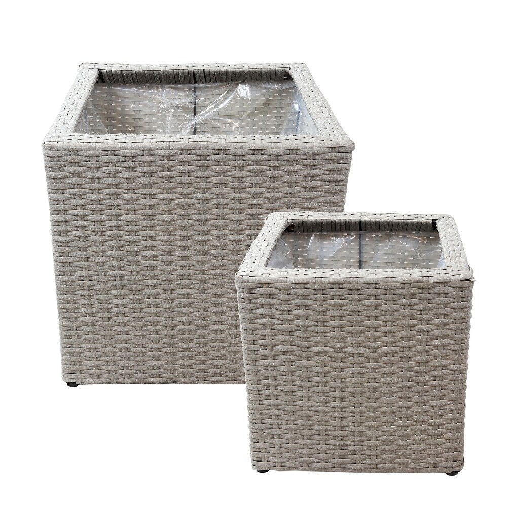 Sunnydaze Square Polyrattan Indoor Planters   1 Large/1 Small Planter