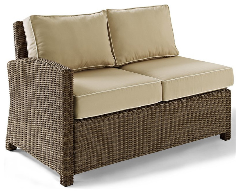 Crosley Bradenton Wicker Left Arm Patio Loveseat in Brown and Sand   Tropical   Outdoor Loveseats   by Homesquare  Houzz