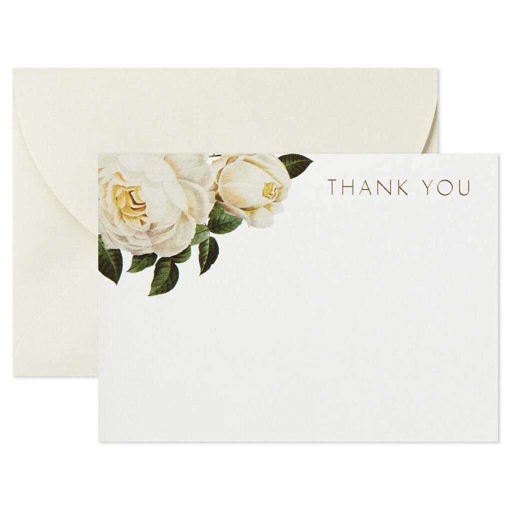 Hallmark  Cream and Pink Roses Blank Flat Note Cards With Caddy, Box of 40