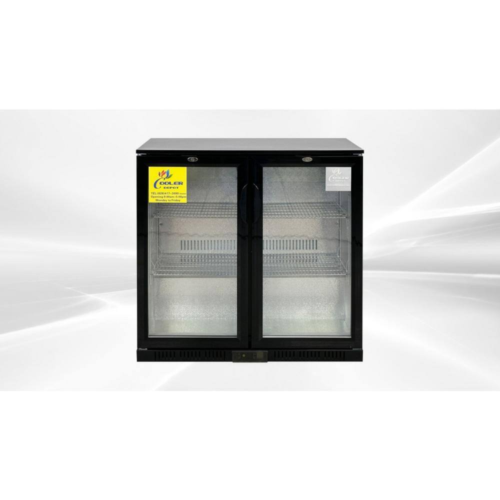 Cooler Depot 35 in. 7.4 cu. ft. 2 Glass Door Counter Height Back Bar Cooler Refrigerator with LED Lighting in Black DXXBC-230