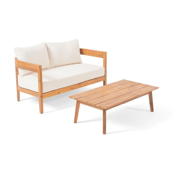 Brooklyn Outdoor Acacia Wood Loveseat Set with Coffee Table by Christopher Knight Home