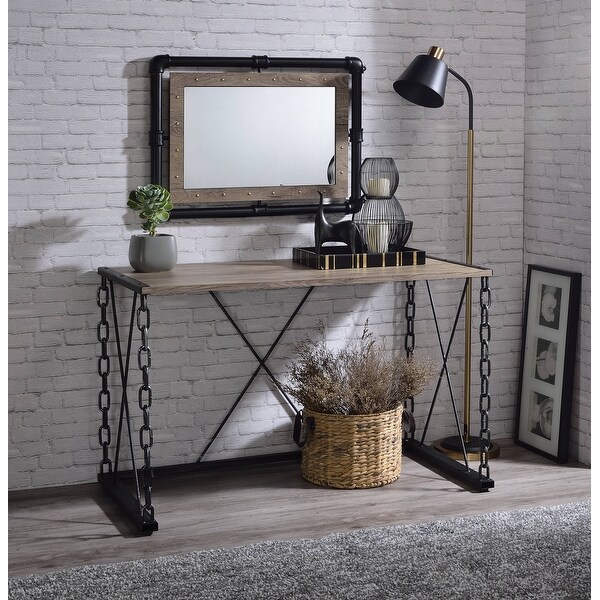 Jodie Console Table in Rustic Oak and Antique Black Finish